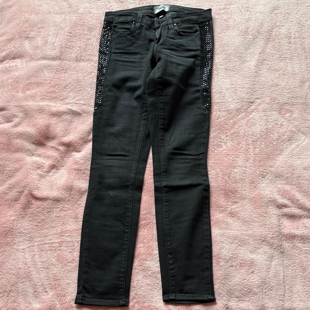 PAIGE Verdugo Black Women's Jeans with embellished Textured Sides